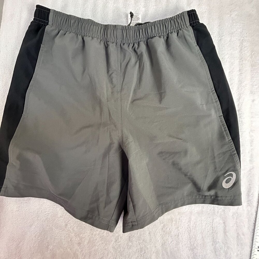 Asics Mens Gray & Black Elastic Waist Running Training Shorts Medium Lightweight